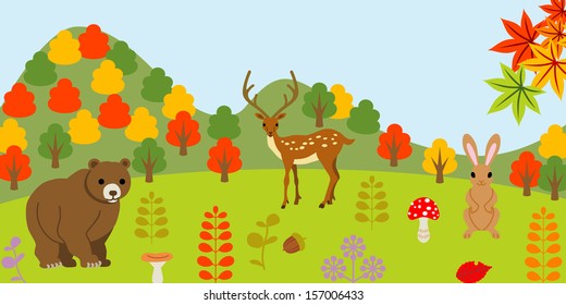 Animals in autumn forest