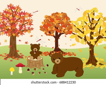 Animals in the autumn forest vector illustration