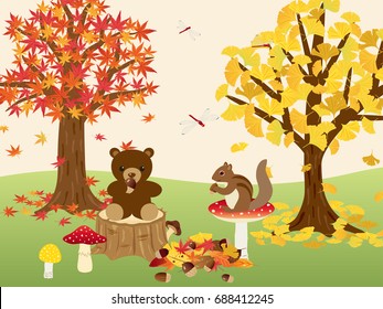 Animals in the autumn forest vector illustration