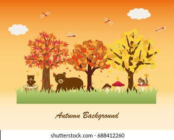 Animals in the autumn forest vector illustration