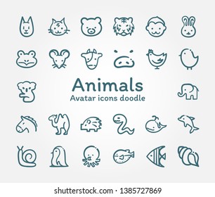 Animals Avatar vector icons doodle