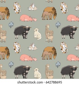 animals with babies vector pattern