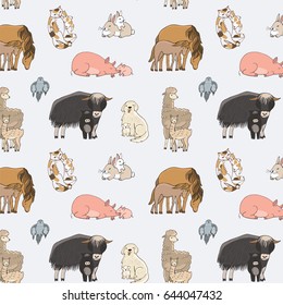animals with babies vector pattern