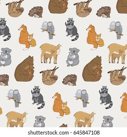 animals with babies vector pattern