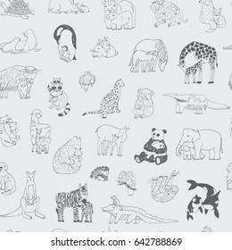 animals with babies vector seamless pattern