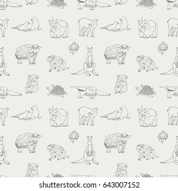 animals with babies vector seamless pattern