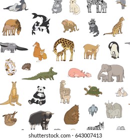 animals with babies vector seamless pattern