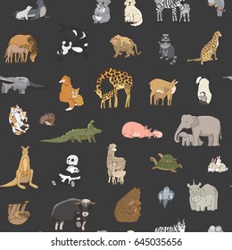 animals with babies vector seamless pattern
