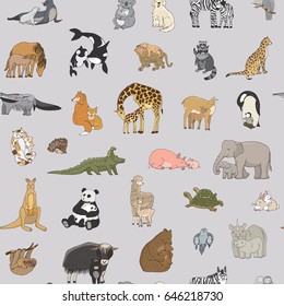 animals with babies vector seamless pattern