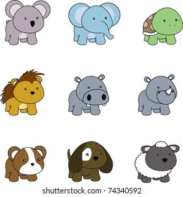 animals baby cartoon set in vector format