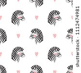 Animals Background for Kids. Vector Seamless Pattern with doodle Cute Zebra and Hearts. Children's wallpaper