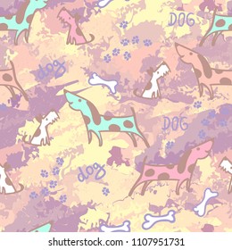 Animals backgroung. Seamless texture with pets. Funny Dogs. Dog Vector Seamless Pattern. Hand Drawn Doodles hound.