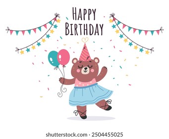 Animals with balloon celebrating birthday.Vector graphic design illustration element