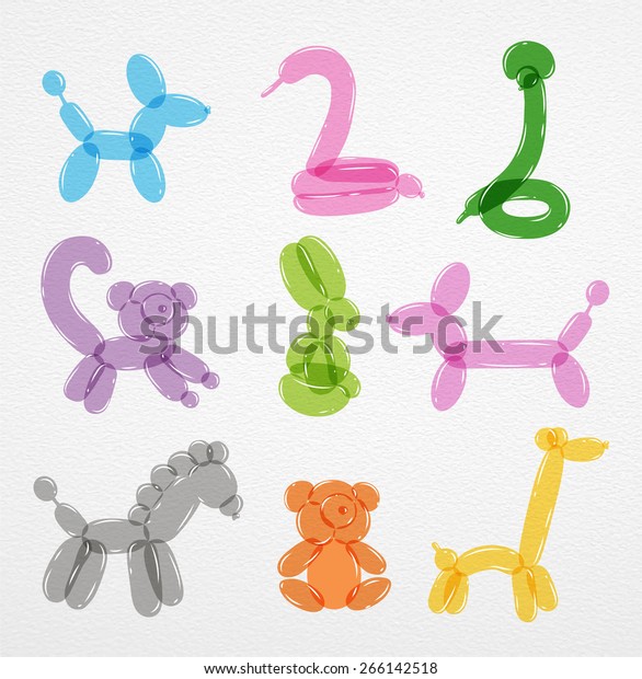 Animals from balloons colored dog,\
swan, dachshund, giraffe, lemur, rabbit, bear, horse, snake\
