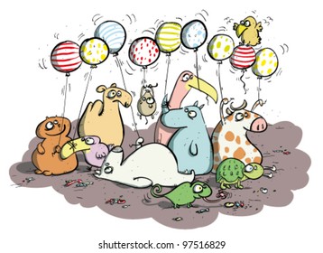 Animals with Balloons and Sweets