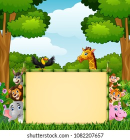 Animals with bamboo blank sign