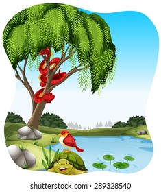 Animals at the bank of a river	