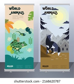 Animales plantillas de banner iconos de lobos de rana vector clásico