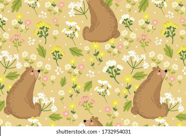 Animals bear  repeat pattern. Nursery art background. Children's fabric pattern design.
