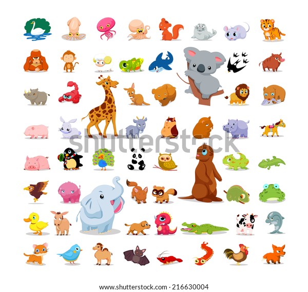 Animals Birds Cute Set Stock Vector (Royalty Free) 216630004 | Shutterstock