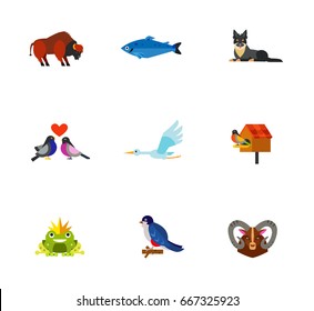 Animals, birds and fish icon set