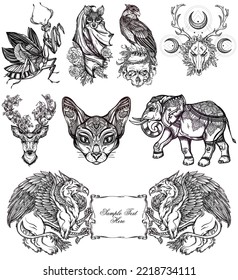 Animals, Birds, Insects Tatto illustration vector