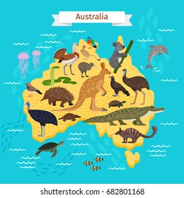 Animals and Birds on Australia Map