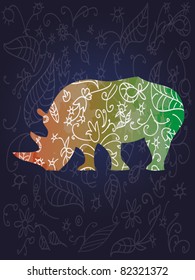 animals and birds on a blue background. rhino.