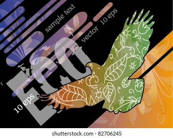 animals and birds on a blue background.