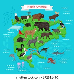  Animals and Birds on North America Map