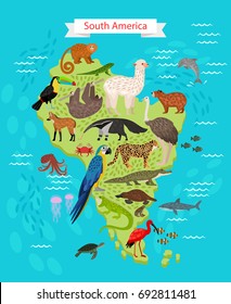  Animals and Birds on South America Map