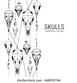Animal's and bird's skulls. Seamless border.
