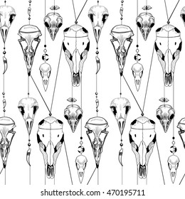 Animal's and bird's skulls. Seamless pattern.
