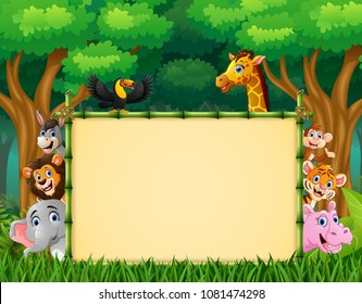 Animals with a blank sign bamboo