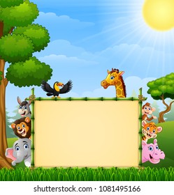 Animals with a blank sign bamboo