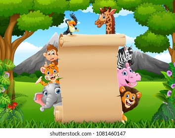 Animals with a blank sign paper