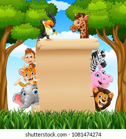 Animals with a blank sign paper