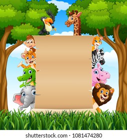 Animals with a blank sign paper