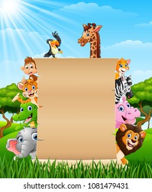 Animals with a blank sign paper