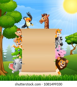 Animals with a blank sign paper