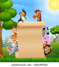 Animals with a blank sign paper