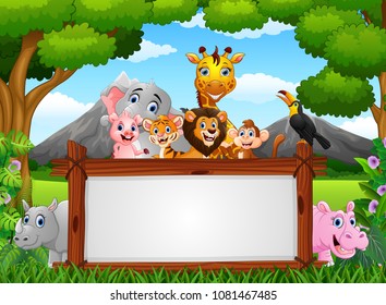 Animals with a blank sign wood
