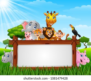 Animals with a blank sign wood