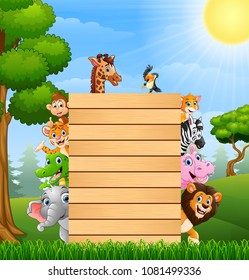 Animals with a blank sign wood
