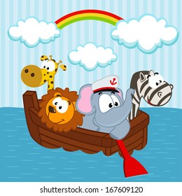 animals in the boat - vector illustration