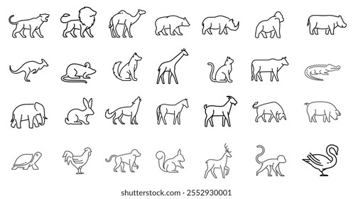 Animals, bold line icons. The illustrations are a vector,	