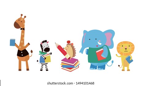 Animals and books,cute illustration vector