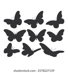 Animals Butterflies Beautiful Decoration Silhouettes. Flying Butterfly Silhouette. Butterfly Icon.