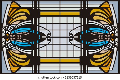 animals butterflies style stained glass art nouveau, vector illustrations