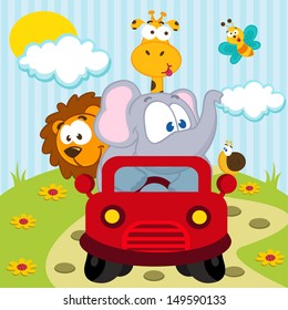 animals by car - vector illustration